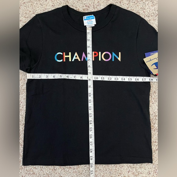 Women’s CHAMPION Black Classic Multi Color Logo Tee T-Shirt Slim Heritage L - Picture 3 of 4